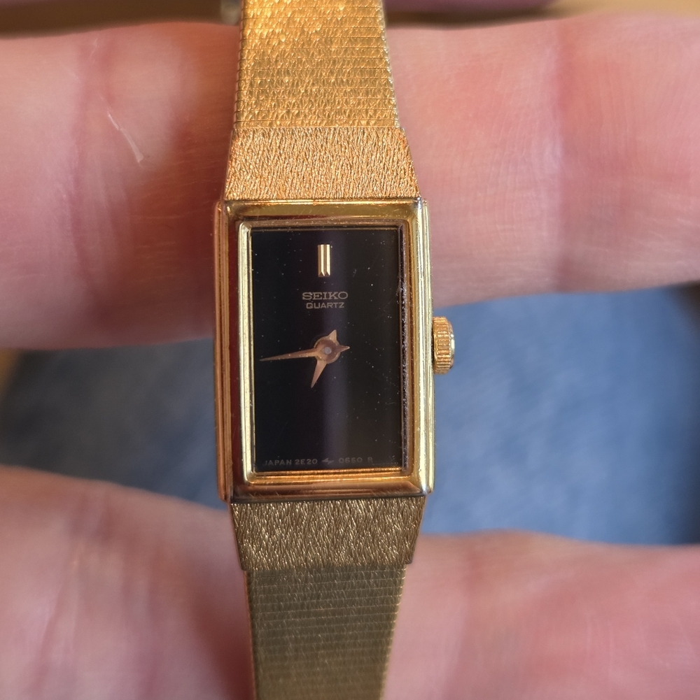 Vintage 1980's Seiko Gold and Black Rectangular Ladies Watch